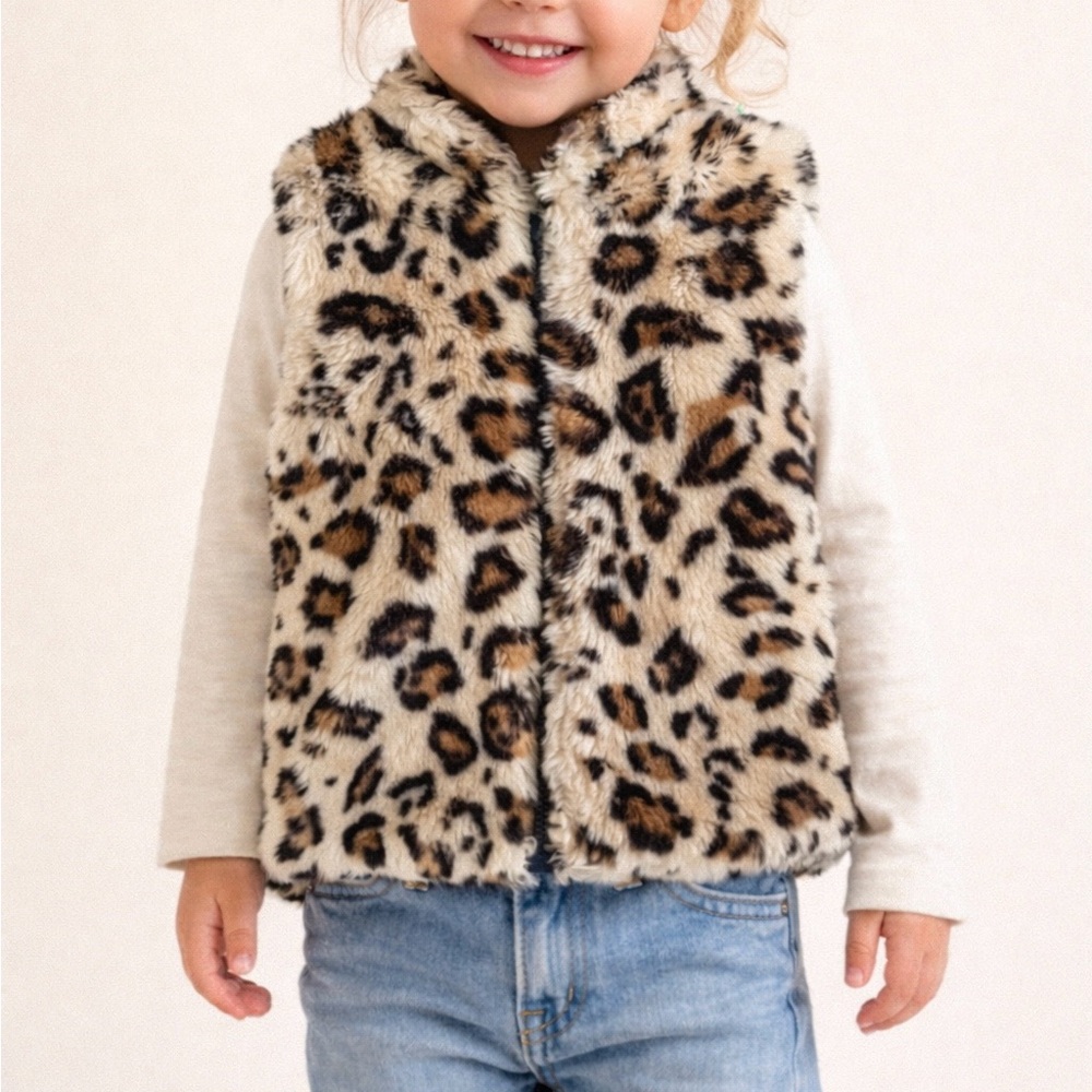 American Widgeon Faux Fur Lined Leopard Vest 3T Zip Cozy Warm